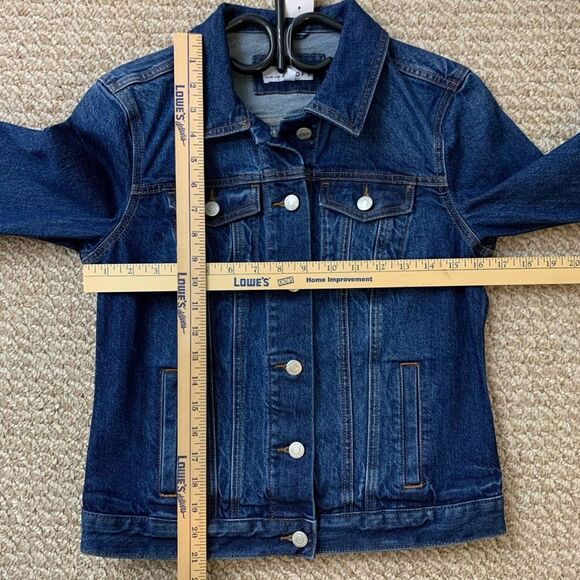 NWT Loft women’s Denim Jeans Trucker Jacket in Classic Mid Wash Size xsmall - Picture 9 of 10